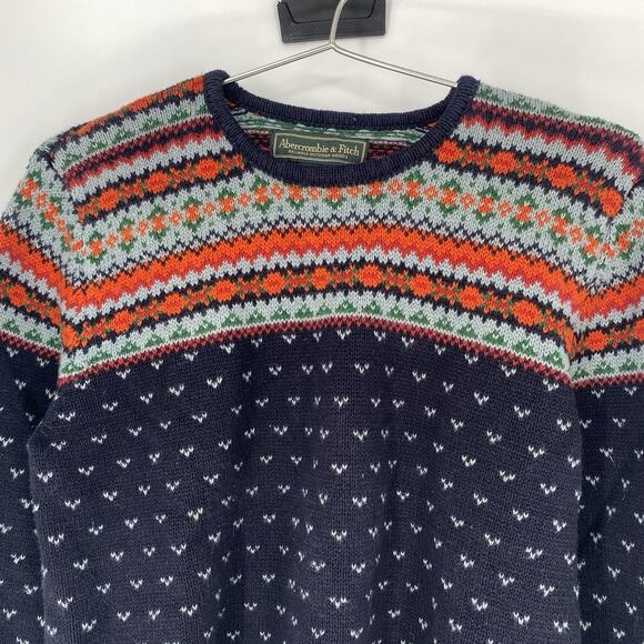 Vintage Abercrombie & Fitch Fair Isle Sweater Navy Pattern Nordic Knit Y2K Ski - Picture 3 of 6